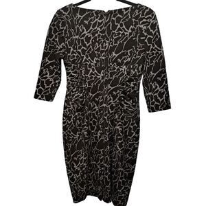 Adriana Papell Women Black & Gray Printed V-Neck 3/4" Sleeves Sheath Dress 6P
